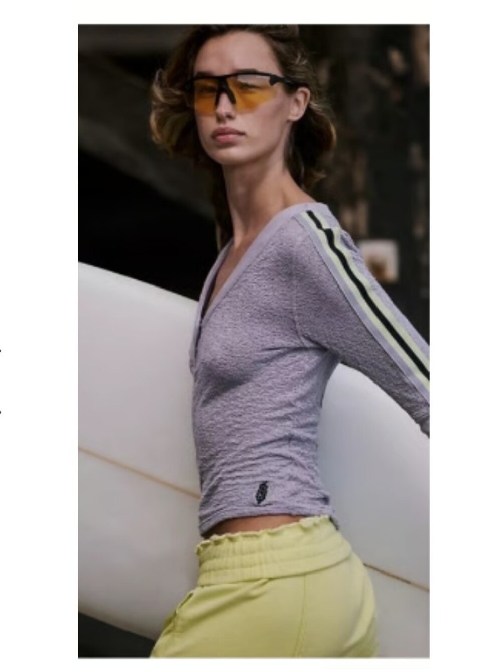 Nwot Free People Movement lavender V Neck Shirt With Stripe M